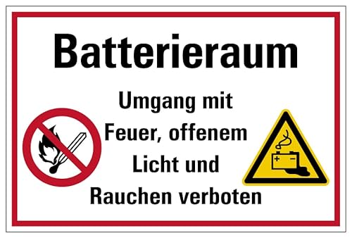 Aufkleber Hinweis „Batterieraum Umgang mit Feuer, offenem Licht.“ Verbot Schild Folie“ Verbot Schild Folie selbstklebend | Größen wählbar Made in Germany, Größe: 20x30cm von MBS SIGNS