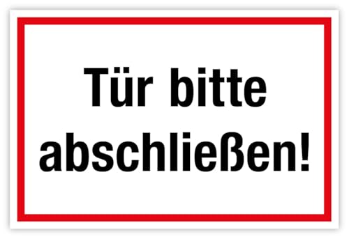 Aufkleber Hinweis „Tür bitte abschließen!“ Folie selbstklebend Roter Rahmen | Größe wählbar Made in Germany, Größe: 60x40 cm von MBS-SIGNS