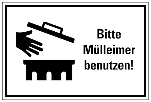 Aufkleber Hinweis Abfallkennzeichnung „Bitte Mülleimer benutzen“ Recycling Schild Folie selbstklebend, schwarz | Größen wählbar Made in Germany, Größe: 20x30cm von MBS-SIGNS