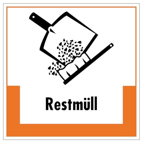 Aufkleber Hinweis Abfallkennzeichnung"Restmüll" Müllentsorgung Recycling Schild Folie selbstklebend, orange | 5-40cm Made in Germany, Größe: 20x20 cm von MBS SIGNS