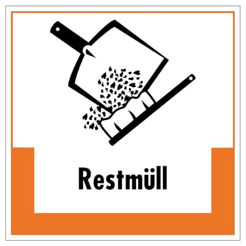 Aufkleber Hinweis Abfallkennzeichnung "Restmüll" Müllentsorgung Recycling Schild Folie selbstklebend, orange | 5-40cm Made in Germany, Größe: 20x20 cm von MBS SIGNS