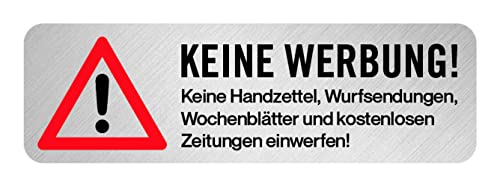 Aufkleber Hinweis"Bitte keine Werbung." Briefkasten Schild Folie selbstklebend Metallic-Look | Variante wählbar Made in Germany, Größe: Warnung!. | 14x4 cm von MBS-SIGNS