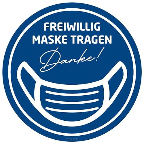 Aufkleber Hinweis Gebot"Freiwillig Maske tragen Danke!" Hygiene Schild Folie selbstklebend | Ø5-30cm Made in Germany, Größe: Ø20cm | blau von MBS-SIGNS