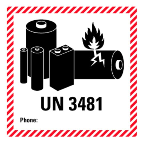 Aufkleber Hinweis Kennzeichnung für Lithium Batterien"UN3481" Sicherheit Schild Folie selbstklebend, rot | 5-40cm Made in Germany, Größe: 5x5 cm von MBS SIGNS