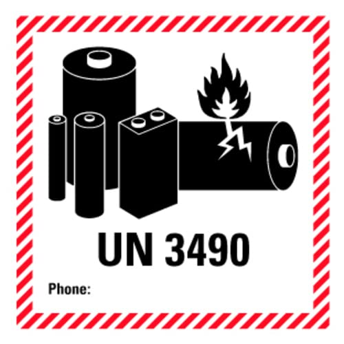 Aufkleber Hinweis Kennzeichnung für Lithium Batterien"UN3490" Sicherheit Schild Folie selbstklebend, rot | 5-40cm Made in Germany, Größe: 10x10 cm von MBS SIGNS