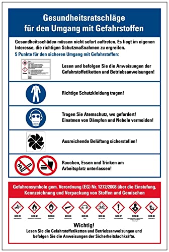 Aufkleber Hinweis Sicherheitsaushang"Gefahrstoff Gesundheitsratschläge" Schild Folie selbstklebend | Größe wählbar Made in Germany, Größe: 30x20cm von MBS SIGNS