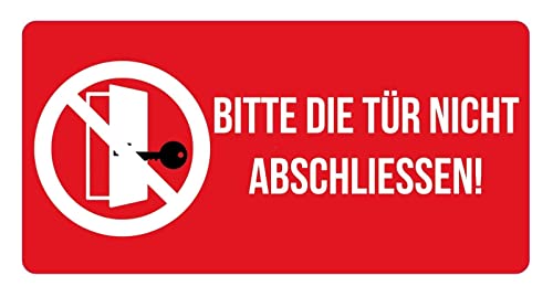 Aufkleber Hinweis Warnung „BITTE DIE TÜR NICHT ABSCHLIESSEN!“ Warn Schild Folie selbstklebend, rot | Größe wählbar Made in Germany, Größe: 10x5cm von MBS-SIGNS