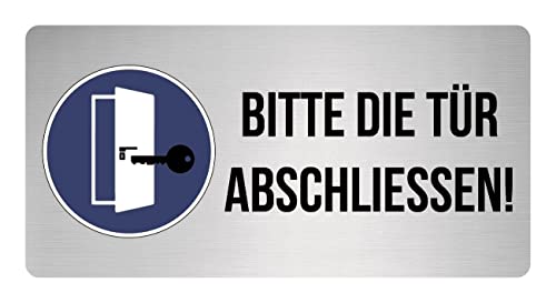 Aufkleber Hinweis Warnung Bitte Tür abschliessen! Schild Folie Folie, blau | 10x5cm Made in Germany von MBS-SIGNS