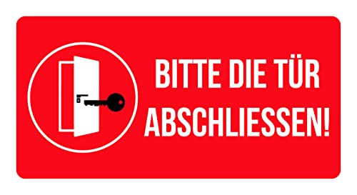 Aufkleber Hinweis Warnung Bitte Tür abschliessen! Schild Folie Folie, rot | 10x5cm Made in Germany von MBS-SIGNS