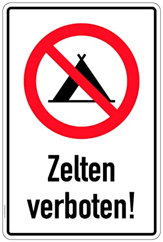 Aufkleber Hinweistafel "Zelten" Warnung Gebot Schild Folie selbstklebend | Variante wählbar Made in Germany, Größe: Zelten verboten | 22,5x15cm von MBS-SIGNS