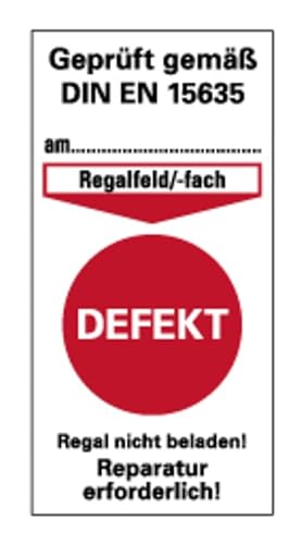 Aufkleber Prüfplakette „Prüfung gem. DIN EN 15635 – DEFEKT“ Regalkennzeichnung Folie | Größe wählbar Made in Germany, Größen Name: 8x4cm Aufkleber Prüfplakette „Prüfung gem. DIN EN 15635 – DEFEKT“ Regalkennzeichnung Folie | Größe wählbar Made in Germany, Größen Name: 8x4cm von MBS-SIGNS