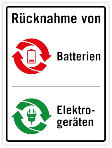 Aufkleber Recycling Hinweis „Rücknahme von Batterien/Elektrogeräten“ Folie selbstklebend | Größe wählbar Made in Germany, Größen Name: 22,5 x 30 cm Aufkleber Recycling Hinweis „Rücknahme von Batterien/Elektrogeräten“ Folie selbstklebend | Größe wählbar Made in Germany, Größen Name: 22,5 x 30 cm von MBS-SIGNS