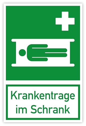 Aufkleber Rettungszeichen Hinweis "Erste Hilfe" Schild Folie selbstklebend ähnl. ISO 7010 | Variante wählbar Made in Germany, Größen Name: Krankentrage | 20x30cm von MBS SIGNS