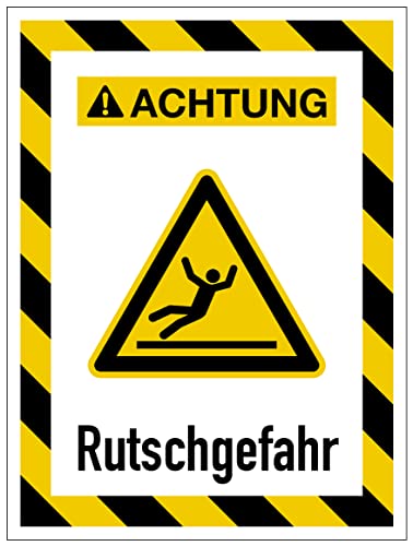 Aufkleber Sicherheits Hinweis"Warn- und Gefahrkombi" Schild Folie selbstklebend | Variante wählbar 15x20cm Made in Germany, Größe: Achtung Rutschgefahr von MBS SIGNS