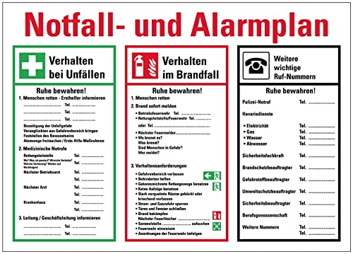 Aufkleber Sicherheitsaushang"Notfall- und Alarmplan" Schild Folie selbstklebend | Größe wählbar Made in Germany, Größe: 12,5x17,5cm von MBS SIGNS