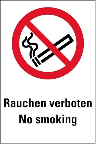 Aufkleber Verbot"Kombi Sicherheitszeichen" Schild Folie selbstklebend ähnl. ISO 7010 | Variante wählbar 20x30cm Made in Germany, Größe: Rauchen verboten DE/EN | 20x30cm von MBS SIGNS