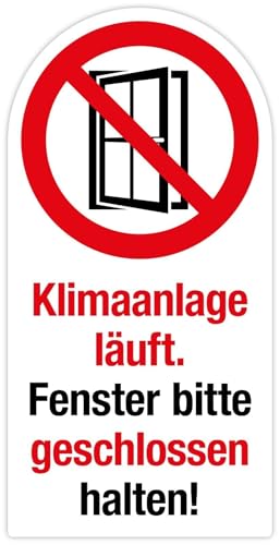 Aufkleber Verbotszeichen „Klimaanlage läuft. Fenster bitte geschlossen halten“ Hinweis AC AirCon Fensterrahmen Sticker Folie selbstklebend | Größe wählbar | Made in Germany, Größe: 3,5x7 cm von MBS-SIGNS