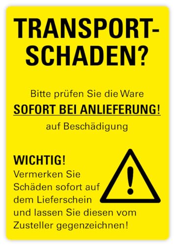 Aufkleber Verpackungs-Kennzeichnung „Information Transportschaden“ Hinweis Schild Folie Farbe: Gelb | Größe wählbar Made in Germany, Größen Name: 6,8x9,7cm Aufkleber Verpackungs-Kennzeichnung „Information Transportschaden“ Hinweis Schild Folie Farbe: Gelb | Größe wählbar Made in Germany, Größen Name: 6,8x9,7cm von MBS-SIGNS