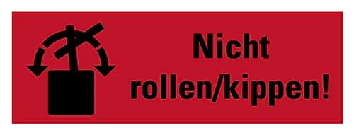 Aufkleber Verpackungs-Kennzeichnung „Nicht rollen/kippen!“ Schild Folie selbstklebend, rot | Größe wählbar Made in Germany, Größen Name: 2,5x7,5cm von MBS SIGNS