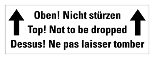 Aufkleber Verpackungs-Kennzeichnung Mehrsprachig „Oben! Nicht stürzen“ Schild Folie | Größe wählbar Made in Germany, Größen Name: 5x15cm von MBS SIGNS