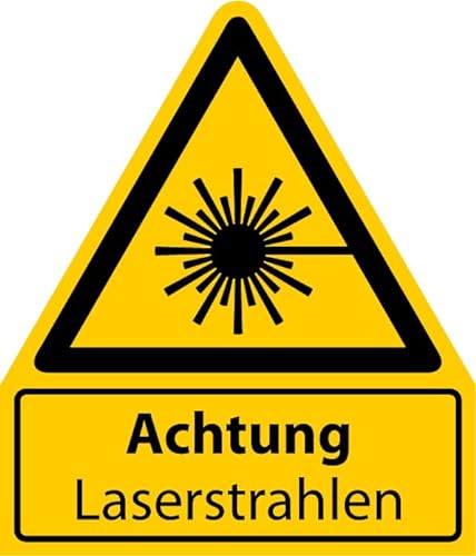 Aufkleber Warnaufkleber „Achtung Laserstrahlen“ Warnung Warnschild Folie signalgelb ähnl. ISO 7010 | Größen wählbar Made in Germany, Größen Name: 52x61 mm von MBS-SIGNS