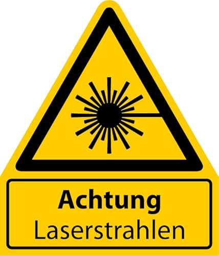 Aufkleber Warnaufkleber „Achtung Laserstrahlen“ Warnung Warnschild Folie signalgelb ähnl. ISO 7010 | Größen wählbar Made in Germany, Größen Name: 52x61 mm von MBS-SIGNS