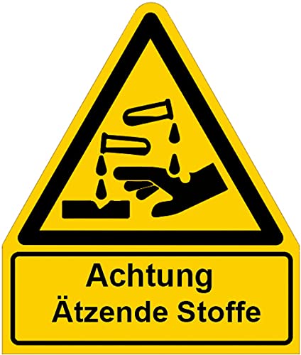 Aufkleber Warnaufkleber"Achtung Ätzende Stoffe" Warnung Warnschild Folie signalgelb ähnl. ISO 7010 | Größen wählbar Made in Germany, Größe: 105x123 mm von MBS-SIGNS
