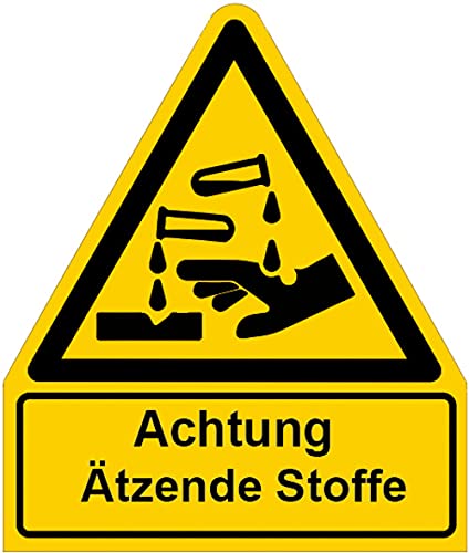 Aufkleber Warnaufkleber"Achtung Ätzende Stoffe" Warnung Warnschild Folie signalgelb ähnl. ISO 7010 | Größen wählbar Made in Germany, Größe: 210x245 mm von MBS-SIGNS