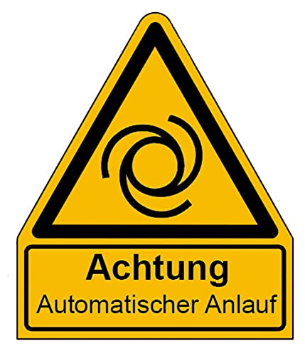 Aufkleber Warnaufkleber"Achtung Automatischer Anlauf" Warnung Warnschild Folie signalgelb ähnl. ISO 7010 | Größen wählbar Made in Germany, Größe: 105x123 mm von MBS-SIGNS