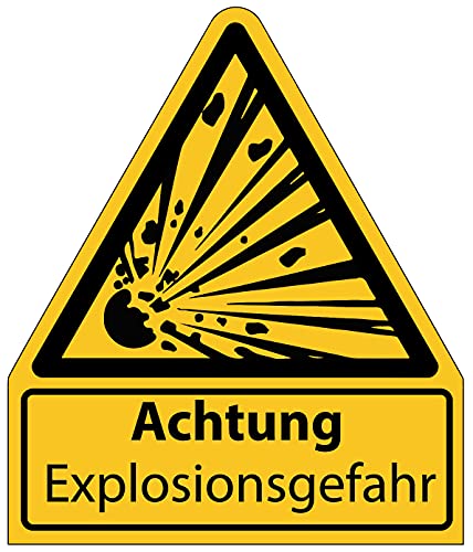 Aufkleber Warnaufkleber"Achtung Exlplosionsgefahr" Warnung Warnschild Folie signalgelb ähnl. ISO 7010 | Größen wählbar Made in Germany, Größe: 52x61 mm von MBS-SIGNS