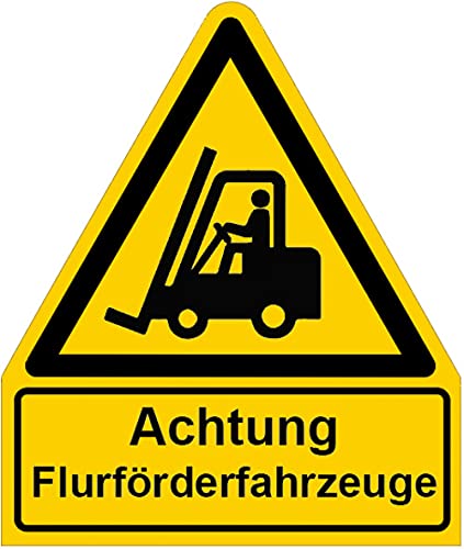 Aufkleber Warnaufkleber "Achtung Flurförderfahrzeuge" Warnung Warnschild Folie signalgelb ähnl. ISO 7010 | Größen wählbar Made in Germany, Größe: 210x245 mm von MBS-SIGNS