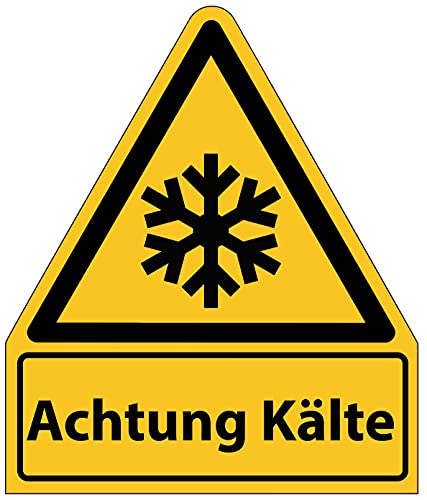 Aufkleber Warnaufkleber"Achtung Kälte" Warnung Warnschild Folie signalgelb ähnl. ISO 7010 | Größen wählbar Made in Germany, Größe: 105x123 mm von MBS-SIGNS