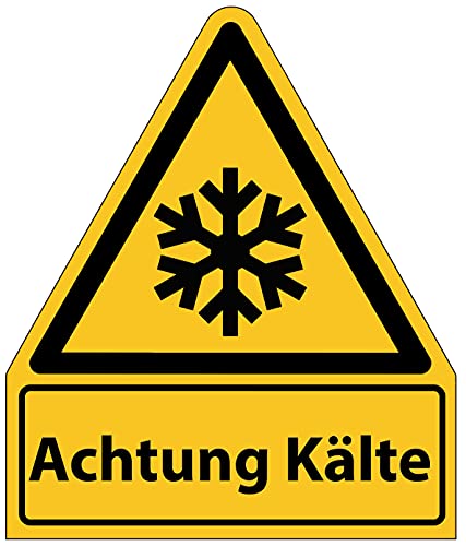 Aufkleber Warnaufkleber"Achtung Kälte" Warnung Warnschild Folie signalgelb ähnl. ISO 7010 | Größen wählbar Made in Germany, Größe: 210x245 mm von MBS-SIGNS