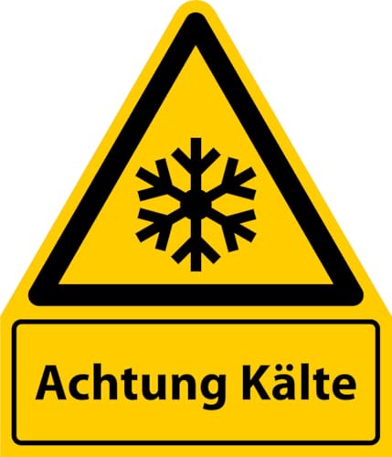 Aufkleber Warnaufkleber"Achtung Kälte" Warnung Warnschild Folie signalgelb ähnl. ISO 7010 | Größen wählbar Made in Germany, Größe: 52x61 mm von MBS-SIGNS