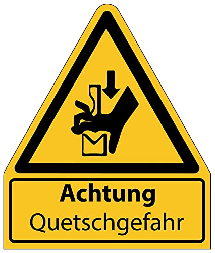 Aufkleber Warnaufkleber"Achtung Quetschgefahr Hand" Warnung Warnschild Folie signalgelb ähnl. ISO 7010 | Größen wählbar Made in Germany, Größe: 210x245 mm von MBS-SIGNS