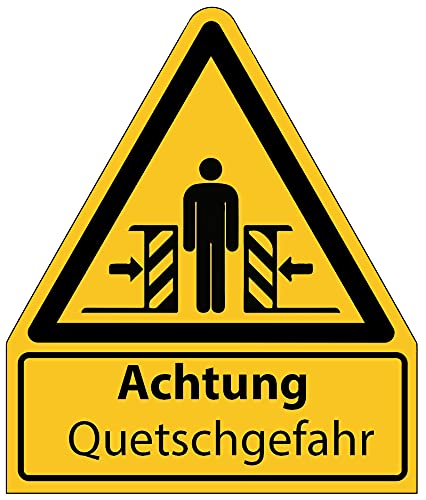 Aufkleber Warnaufkleber"Achtung Quetschgefahr" Warnung Warnschild Folie signalgelb ähnl. ISO 7010 | Größen wählbar Made in Germany, Größe: 210x245 mm von MBS-SIGNS