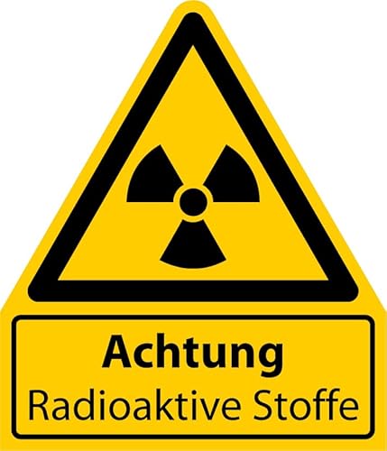 Aufkleber Warnaufkleber "Achtung Radioaktive Stoffe" Warnung Warnschild Folie signalgelb ähnl. ISO 7010 | Größen wählbar Made in Germany, Größe: 105x123 mm von MBS-SIGNS