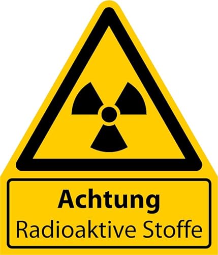 Aufkleber Warnaufkleber "Achtung Radioaktive Stoffe" Warnung Warnschild Folie signalgelb ähnl. ISO 7010 | Größen wählbar Made in Germany, Größe: 52x61 mm von MBS-SIGNS