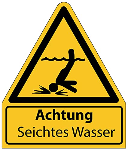 Aufkleber Warnaufkleber "Achtung Seichtes Wasser" Warnung Warnschild Folie signalgelb ähnl. ISO 7010 | Größen wählbar Made in Germany, Größe: 210x245 mm von MBS-SIGNS