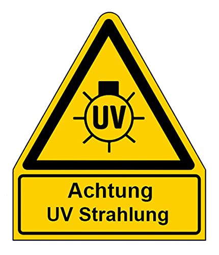Aufkleber Warnaufkleber"Achtung UV Strahlung" Warnung Warnschild Folie signalgelb ähnl. ISO 7010 | Größen wählbar Made in Germany, Größe: 105x123 mm von MBS-SIGNS