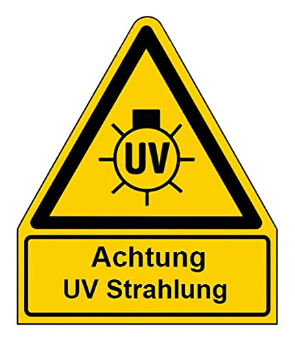 Aufkleber Warnaufkleber"Achtung UV Strahlung" Warnung Warnschild Folie signalgelb ähnl. ISO 7010 | Größen wählbar Made in Germany, Größe: 210x245 mm von MBS-SIGNS