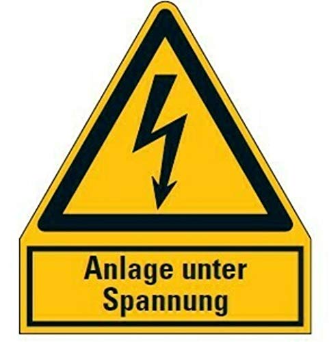 Aufkleber Warnaufkleber "Anlage unter Spannung" Warnung Warnschild ISO 7010 | 210x245mm signalgelb made by MBS-SIGNS in Germany von MBS-SIGNS
