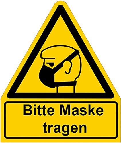 Aufkleber Warnaufkleber"Bitte Maske tragen" Warnung Warnschild Folie signalgelb ähnl. ISO 7010 | Größen wählbar Made in Germany, Größe: 105x123 mm von MBS-SIGNS