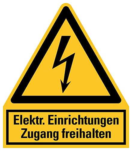 Aufkleber Warnaufkleber"Elektrische Einrichtungen Zugang freihalten" Warnung Warnschild Folie signalgelb ähnl. ISO 7010 | Größen wählbar Made in Germany, Größe: 105x123 mm von MBS-SIGNS