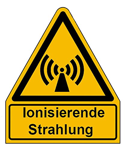 Aufkleber Warnaufkleber"Ionisierende Strahlung" Warnung Warnschild Folie signalgelb ähnl. ISO 7010 | Größen wählbar Made in Germany, Größe: 210x245 mm von MBS-SIGNS