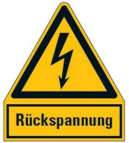 Aufkleber Warnaufkleber "Rückspannung" Warnung Warnschild ISO 7010 | 210x245mm signalgelb made by MBS-SIGNS in Germany von MBS-SIGNS