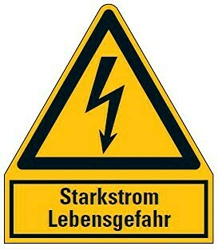 Aufkleber Warnaufkleber"Starkstrom Lebensgefahr" Warnung Warnschild ISO 7010 | 210x245mm signalgelb made by MBS-SIGNS in Germany von MBS-SIGNS