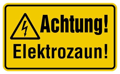 Aufkleber Warnung „Achtung! Elektrozaun!“ Hinweis Schild Folie selbstklebend, signalgelb | Größen wählbar Made in Germany, Größe: 12x20cm von MBS SIGNS