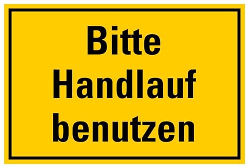 Aufkleber Warnung „Bitte Handlauf benutzen“ Hinweis Schild Folie selbstklebend, signalgelb | Größen wählbar Made in Germany, Größe: 10x15cm von MBS SIGNS