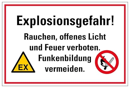 Aufkleber Warnung „Explosionsgefahr!. Funkenbildung vermeiden“ Hinweis Schild Folie | Größen wählbar Made in Germany, Größe: 20x30cm von MBS SIGNS